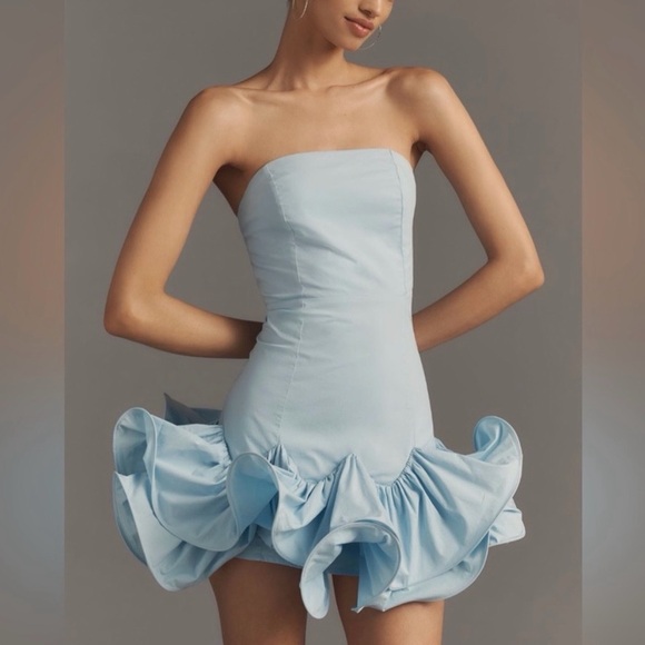 Maeve Anthropologie Ruffle Mini Dress Removable Straps in Sky Blue Size 1X - Picture 2 of 13
